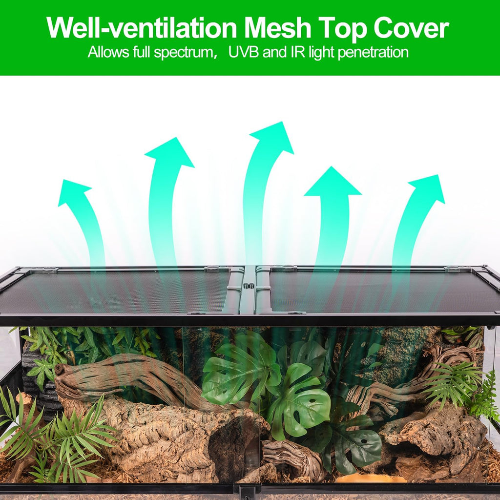 REPTI ZOO 48''x24''x18'' Glass Reptile Terrarium, Front Opening Snake Tank with Double Hinge Door, Reptile Enclosure with Top Screen Ventilation 85 Gallon