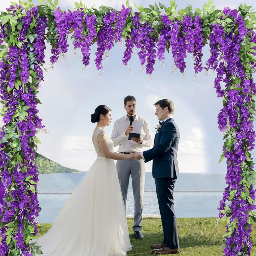 Wisteria Artificial Flowers Garland, 8Pcs 7.2Ft/Piece Silk Fake Wisteria Vine Kit, Hanging Flower for House Outdoor Garden Ceremony Outside Wedding Arch Floral Decor (8, Purple)