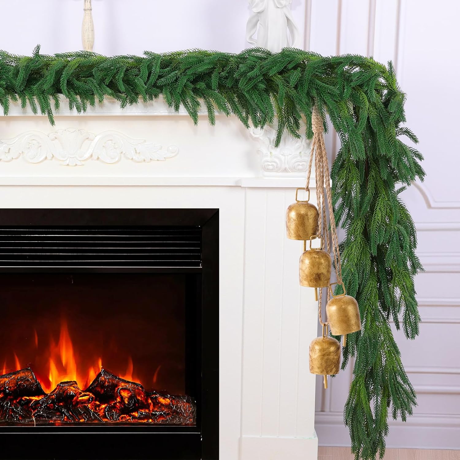 Hananona 4 Pcs 6 Ft Artificial Norfolk Pine Garlands, Realistic Pine Garland, Green Artificial Greenery Garland for Table, Mantle, Wall, Indoor, Outdoor Winter Christmas Decorations (4, 6 FT)