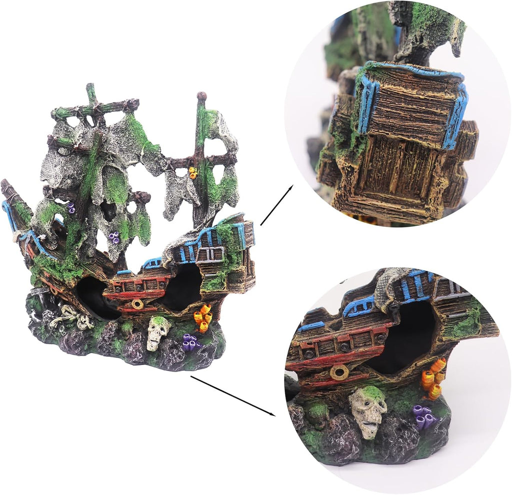 Ulifery Aquarium Boat Shipwreck Sunken Pirate Ship Resin Fish Tank Decorations Aircraft Carrier for Betta Super Large XXL for 55-75 Gallon Tank