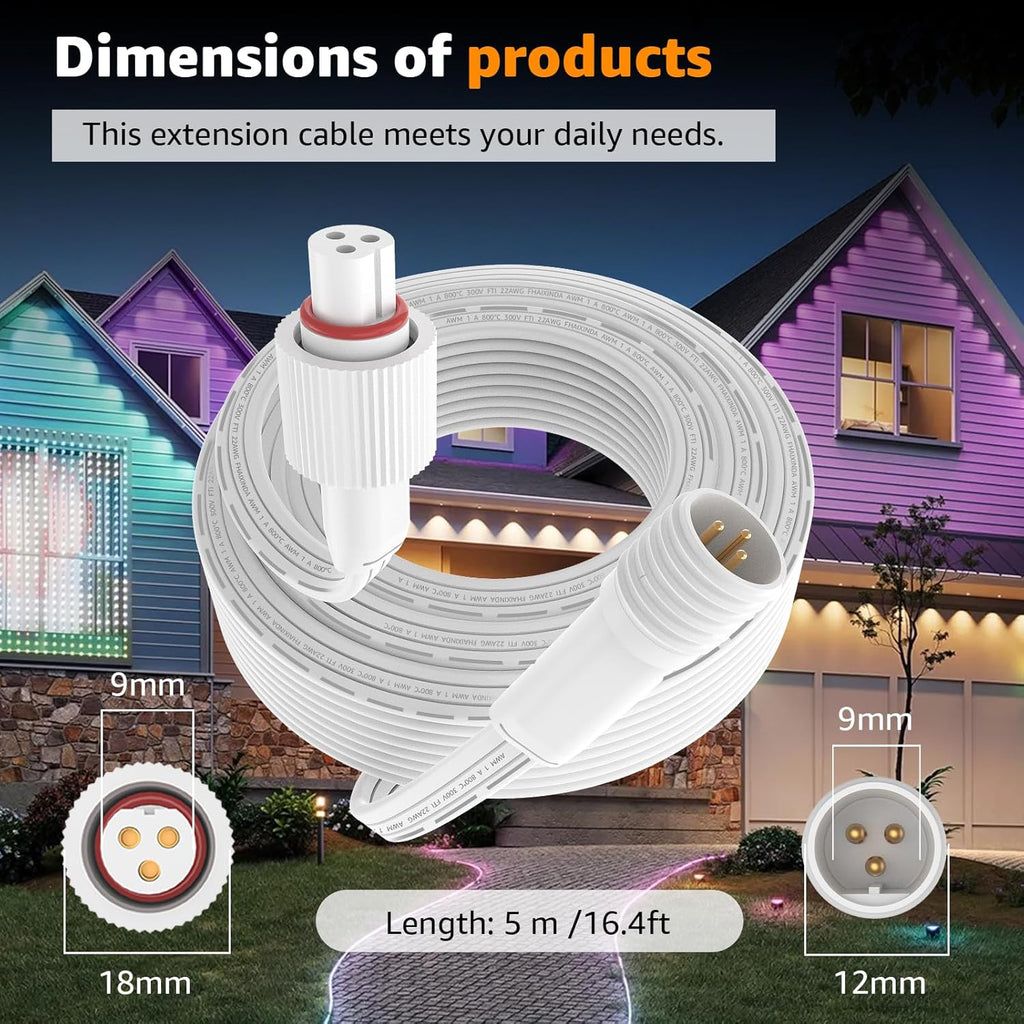 Norward Extension Cable for Govee Permanent Outdoor Lights, IP68 Waterproof Extension Cord, Compatible with Govee H705A H705B H705C and Other Outdoor Lighting Systems (16FT)