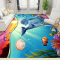 Blue Dolphin Area Rug for Bedroom, 3x5ft, Undersea Ocean Animal Print Indoor Carpet, Beach Tropical Fish Home Decor Playing Mat, Low Pile Breathable Non Shedding Rugs for Kids Room