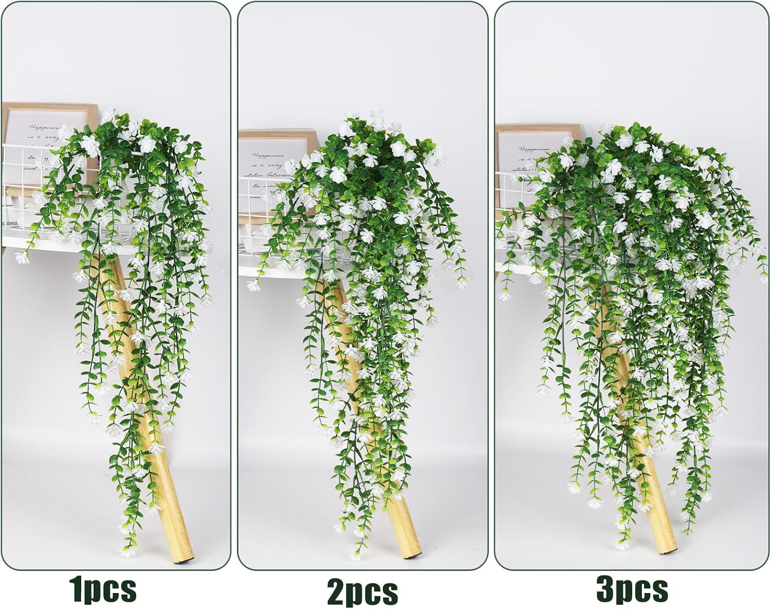 RECUTMS Artificial Hanging Plants Fake Hanging Plant Faux Eucalyptus Leaf Greenery Vine Outdoor UV Resistant Plastic Plants Home Garden Wedding Party Indoor Outdoor Decorations(White)