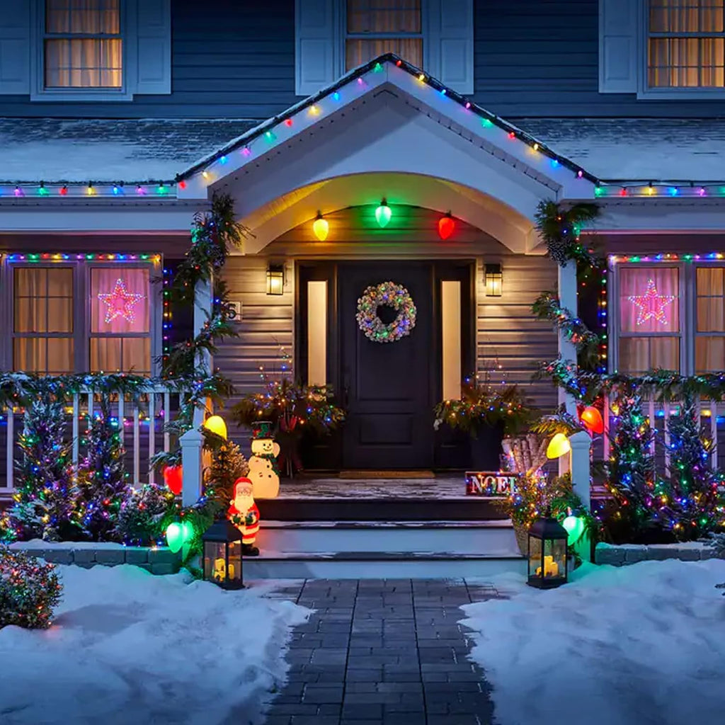 Dazzle Bright C9 Christmas String Lights, Waterproof Connectable Green Wire Fairy Lights, Christmas Lights for Indoor Outdoor Home Yard Xmas Tree House Decorations (Multi-Colored, 50 LED)