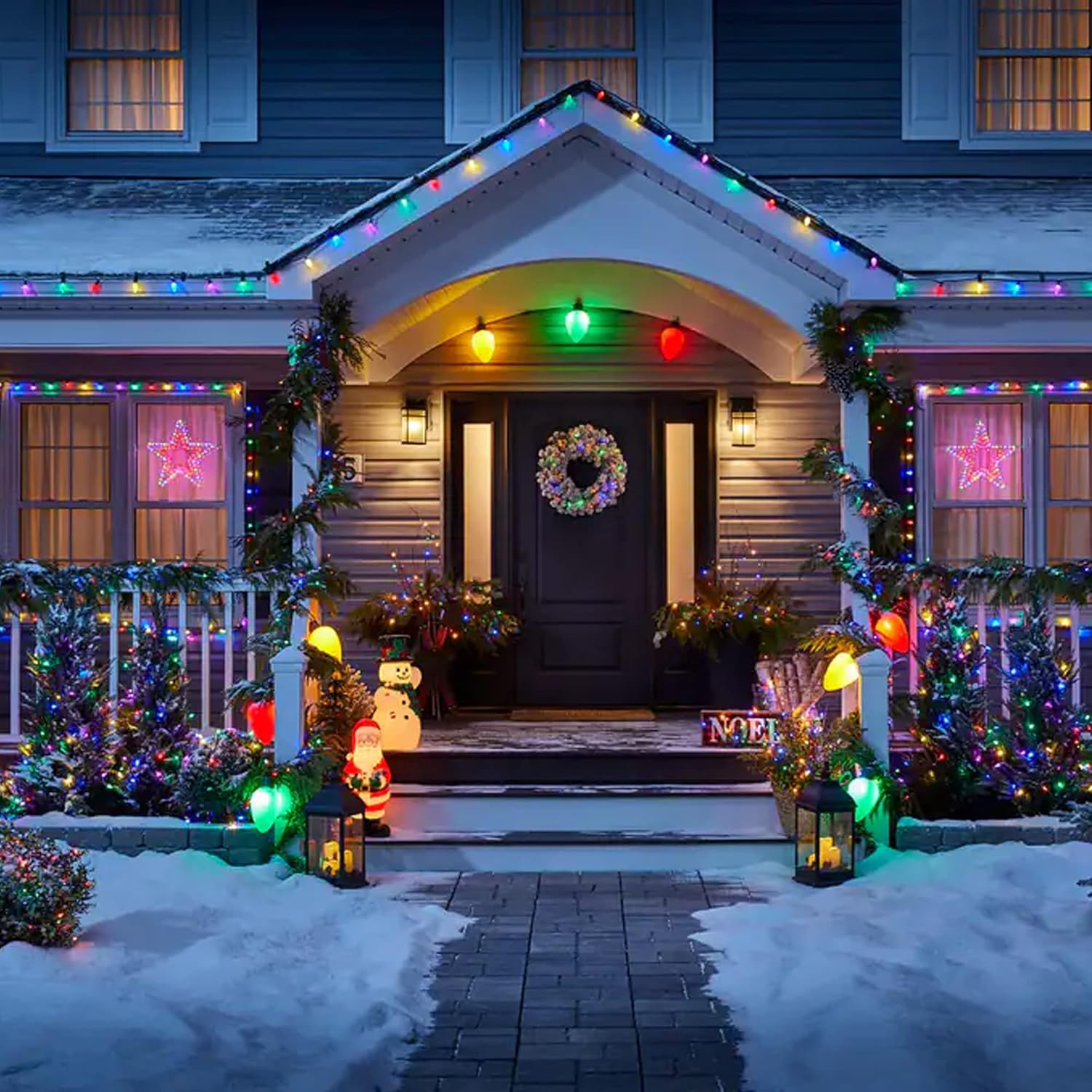Dazzle Bright C9 Christmas String Lights, Waterproof Connectable Green Wire Fairy Lights, Christmas Lights for Indoor Outdoor Home Yard Xmas Tree House Decorations (Multi-Colored, 50 LED)