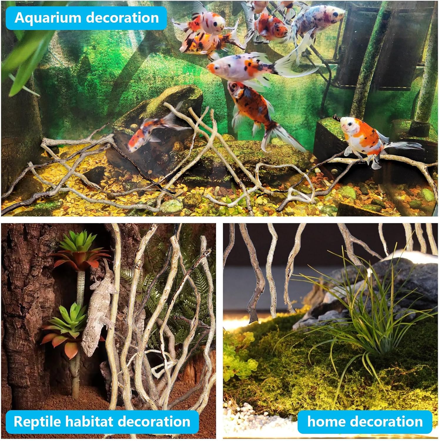 Hamiledyi Natural Driftwood for Aquarium Decor - Red Moor Wood 10"-15" Long Assorted Shapes (100g) Safe Branches for Fish Tank & Reptile Habitat - Natural Aquarium Wood Decorations (Delicate branches)