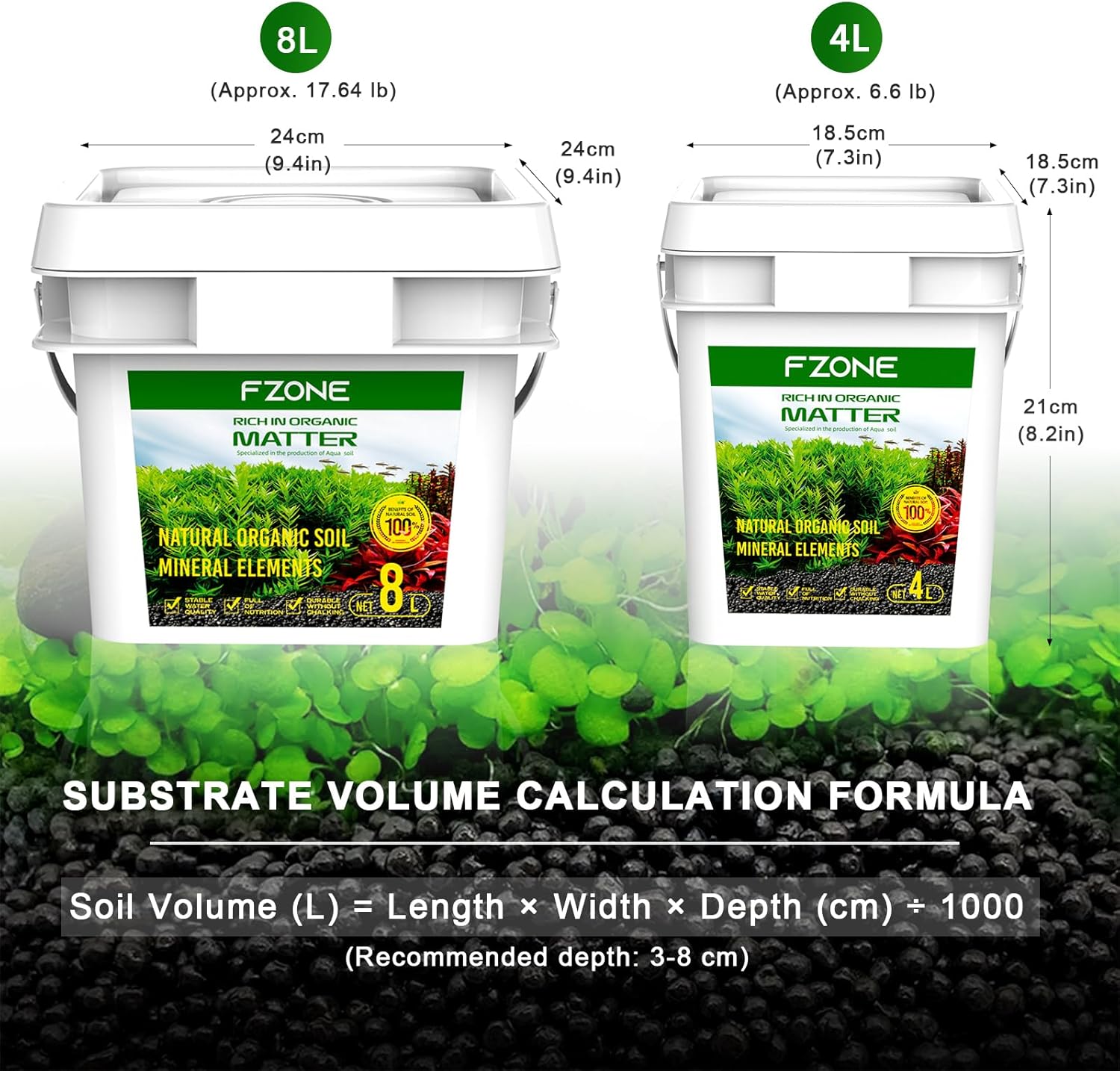 FZONE Aquarium Soil for Planted Tanks, Nutrient-Rich Aquarium Substrate for Fresh Water Live Plants, Shrimp & Fish Safe, Dust-Free(3mm, 4L/6.6 l b), Black