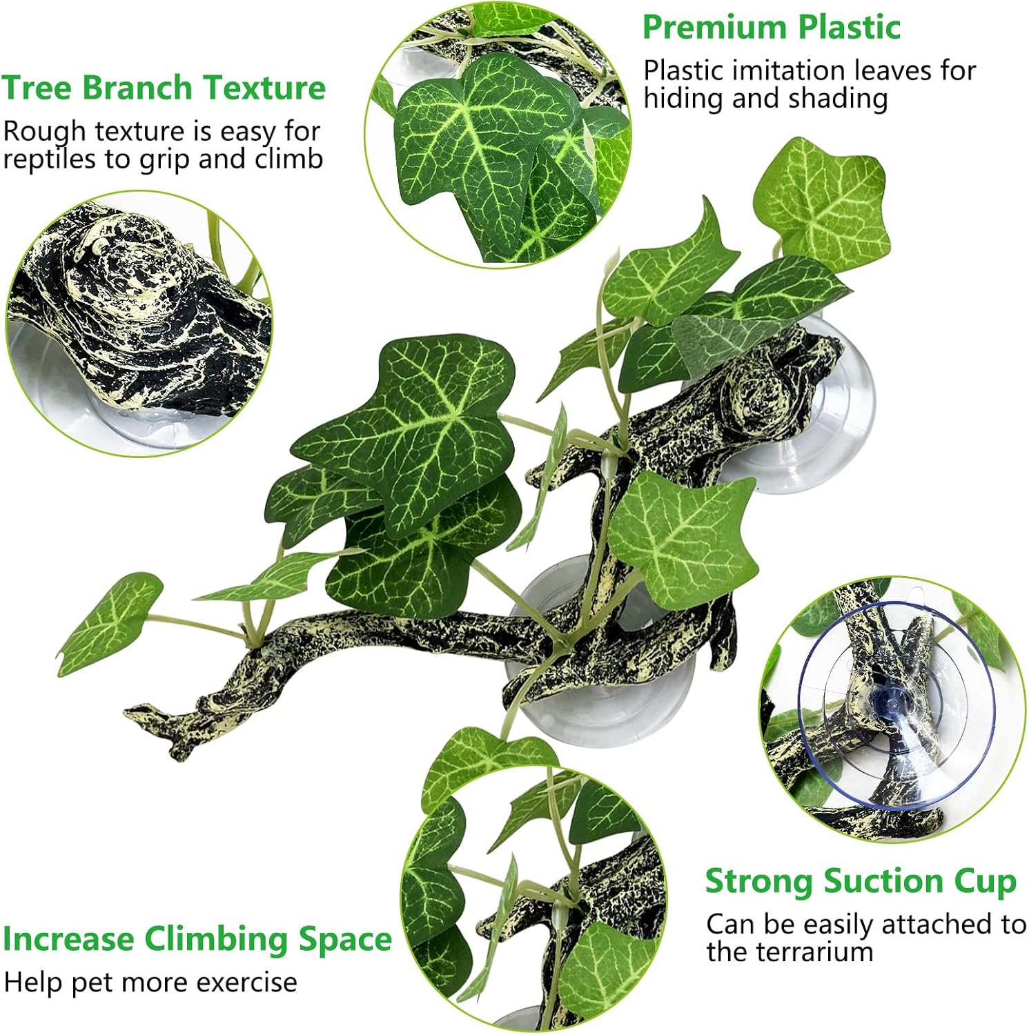 kathson 4 PCS Reptile Corner Branch Resin Snake Climb Tree Branch Decor Reptile Branches for Climbing with Suction Cups Frog Terrarium Plants for Lizard Bearded Dragons Gecko