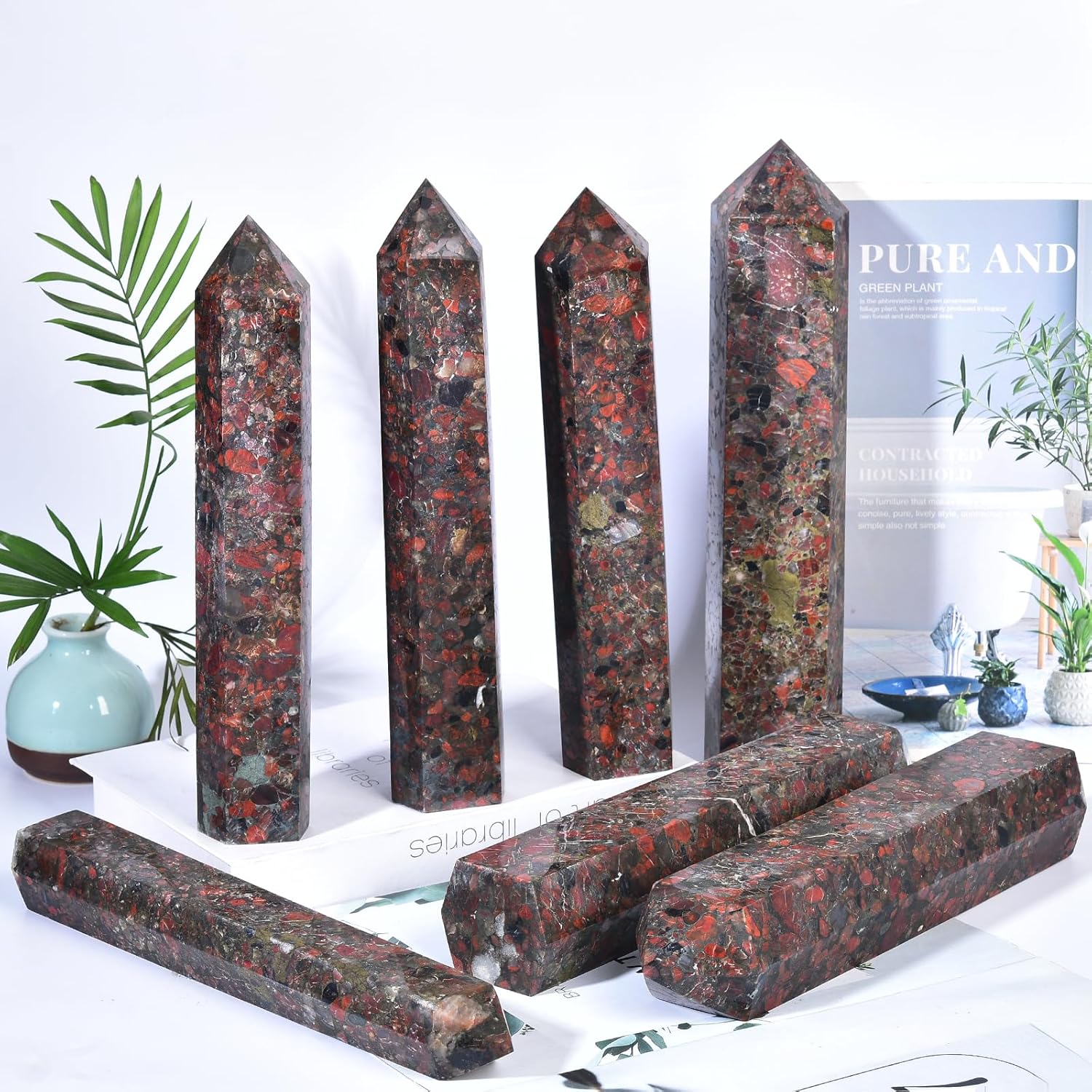 JIC Gem Extra Large Brazilian Red Agate Healing Crystal Wand 6 Faceted Column Quartz Crystals Obelisk Tower Points Crystals Decor Chakra Meditation 4.4-4.8 Lbs
