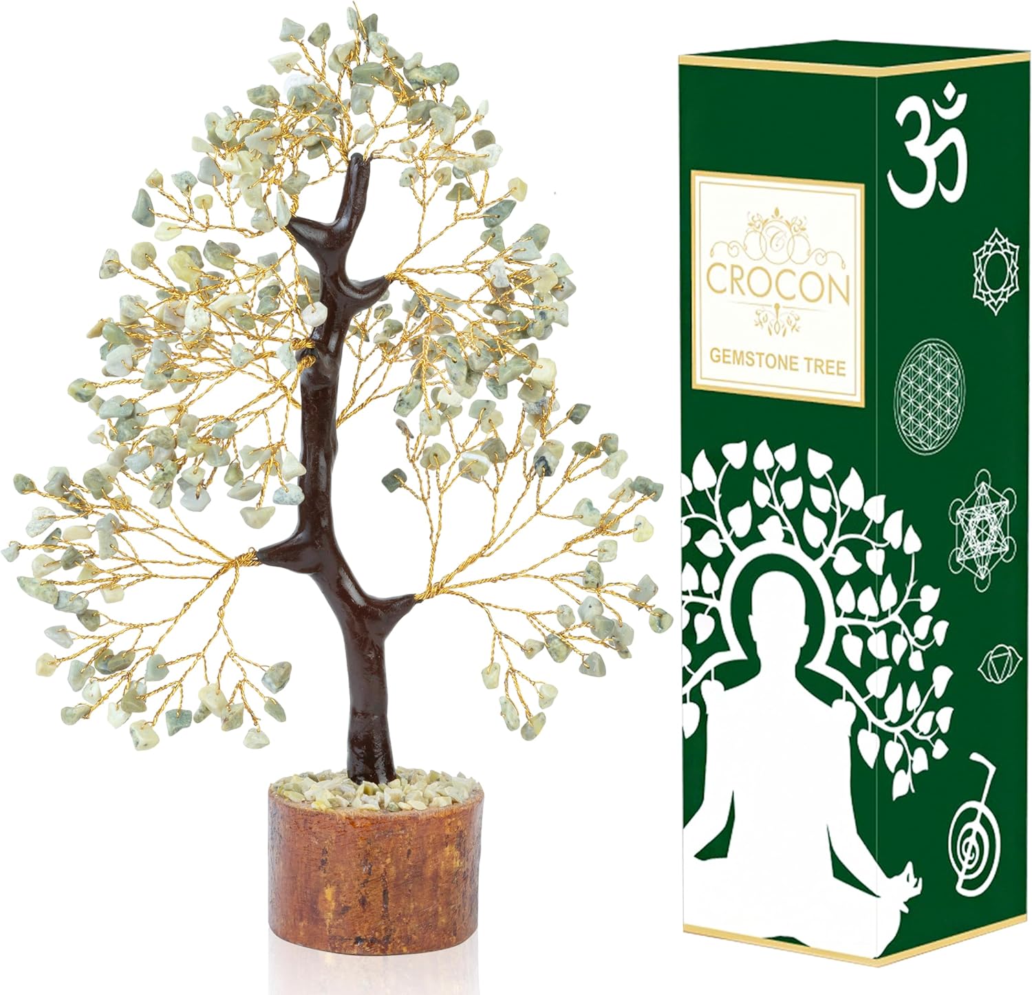 Crocon Serpentine Gemstone Tree, Crystal Tree of Life - Chakra Tree - Feng Shui Tree Decor - Money Tree Bonsai - Healing Crystal - Stone Tree - Home Decor - Spiritual Gift - Gem Tree