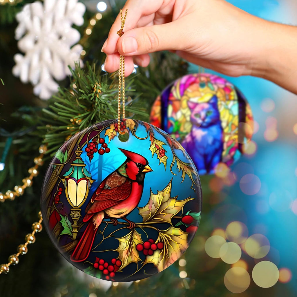 Touber Cardinal Ornament, Christmas Ornament, Christmas Decoration, Holiday Present Idea, Heirloom Keepsake, Round Ceramic, Gift Exchange, Bauble Present, Gift Idea, Cardinal