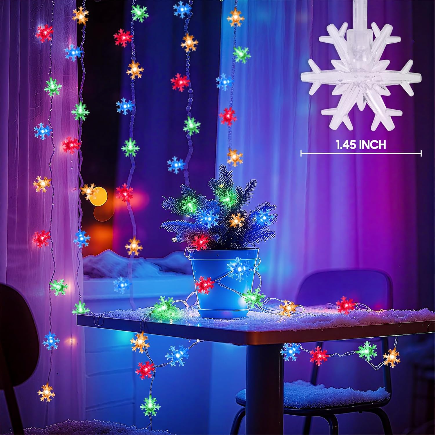 Christmas Lights Indoor Multicolor, 20FT 40 LED Colored Snowflake String Lights Battery Operated, Rechargeable Fairy Lights with 8 Modes & Timer for Bedroom Party Home Xmas Tree Decorations Multicolor