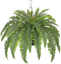 Hollyone 33" Artificial Boston Fern Hanging Basket Large 39 Leaves Fake Ferns in Rattan Pot Greenery Plants for Outdoors & Indoor Faux Fern Bush Basket Plant Patio Garden Home Decor Dusty Green