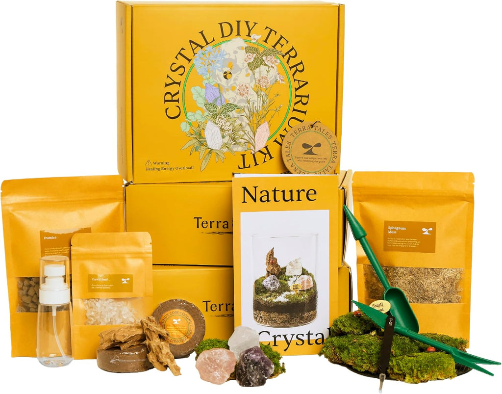 DIY Crystal Terrarium Kit– All-In-One Starter Kit with Preserved Moss, Pumice, Crystals, Coconut Coir, Gardening Tools & Decor | Healing Gift for relaxing | Plants & Crystal Lovers | Home & Desk Decor