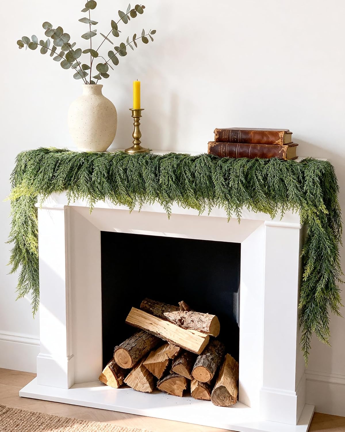 18FT (2 * 9FT) Fluffy Cedar Garland - Extra Long Real Touch Artificial Garland, Full & Soft Faux Greenery for Grand Mantle Staircase Door, Rustic Farmhouse Christmas Decor Indoor Outdoor
