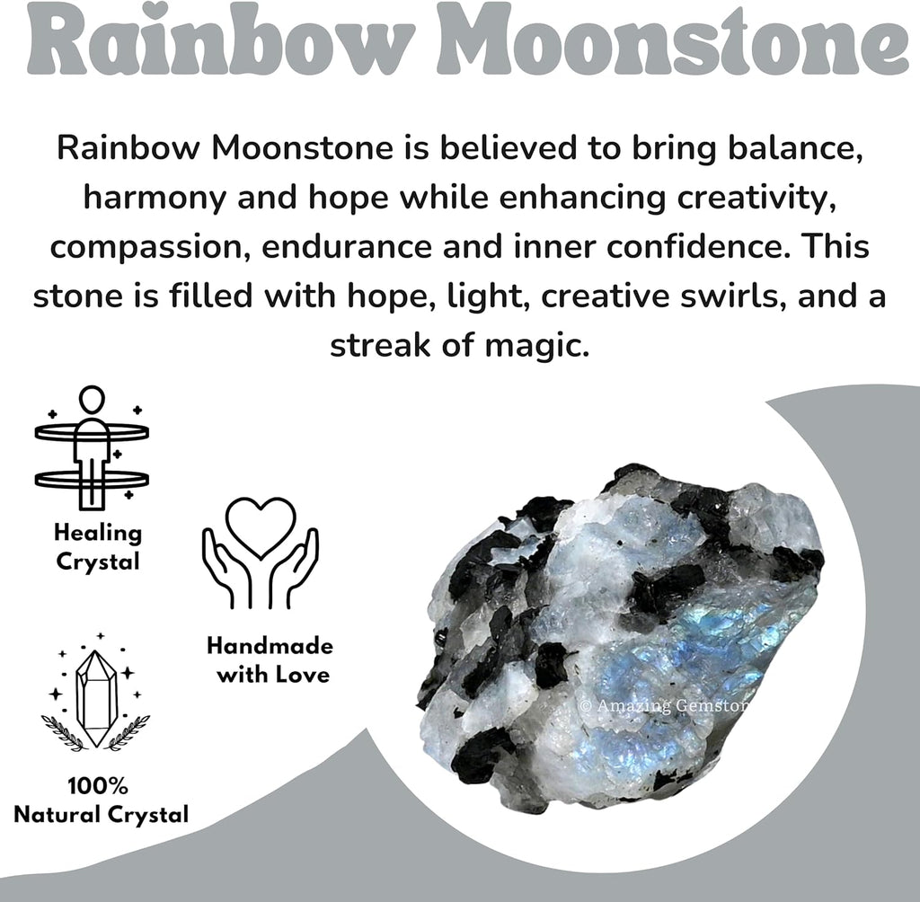 Amazing Gemstone 2 Pieces Rainbow Moonstone Raw Crystals and Healing Stones, Natural Rocks for Tumbling and DIY Raw Stones and Crystals