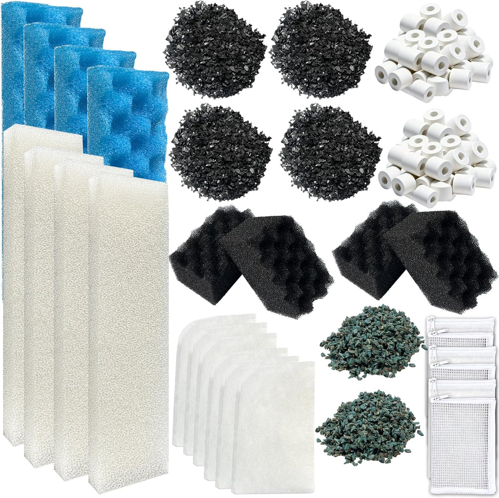 44-Piece Filter Media Kit Replacement for Fluval 406/407 Canister Filter - Includes Carbon, Ammonia-Absorbing Pad, Sponges（2 Sets）
