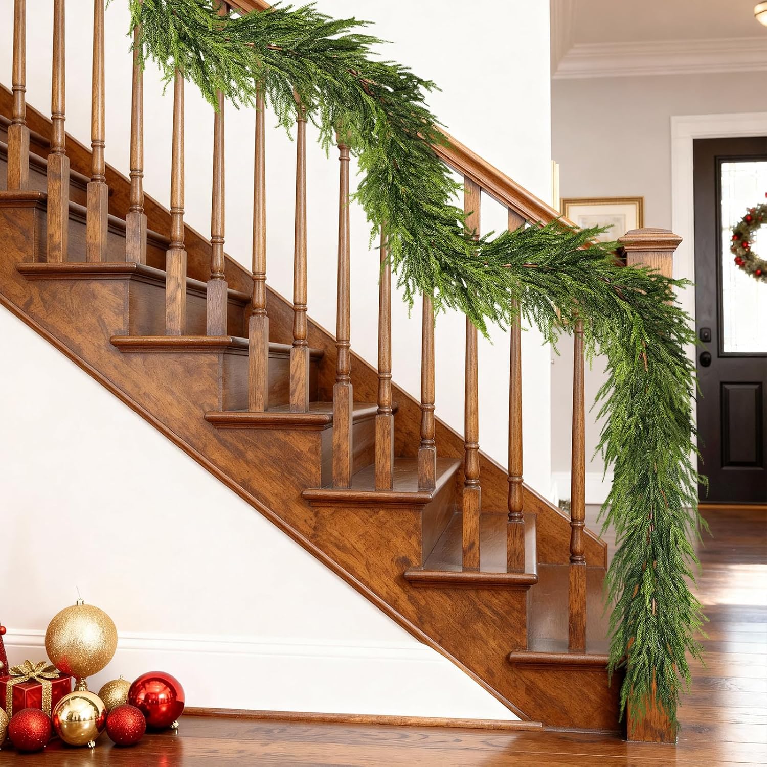 16FT Real Touch Norfolk Pine Garland - Artificial Christmas Garland Fake Green Faux Pine Needles Garland for Table Fireplace Mantle Holiday Home Indoor Outdoor Decor (1PCS)