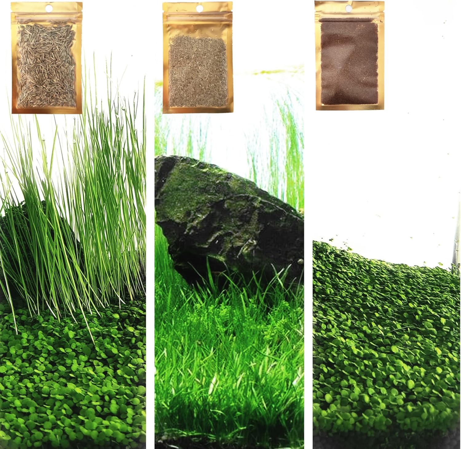 3 Aquarium Plants Set, (0.36ozTiny+0.36oz Long+0.36oz Short) Fresh Water Replacement for artificial, not Plastic, 3 types (0.36ozTiny+0.36oz Long+0.36oz Short) 28ABC, Green