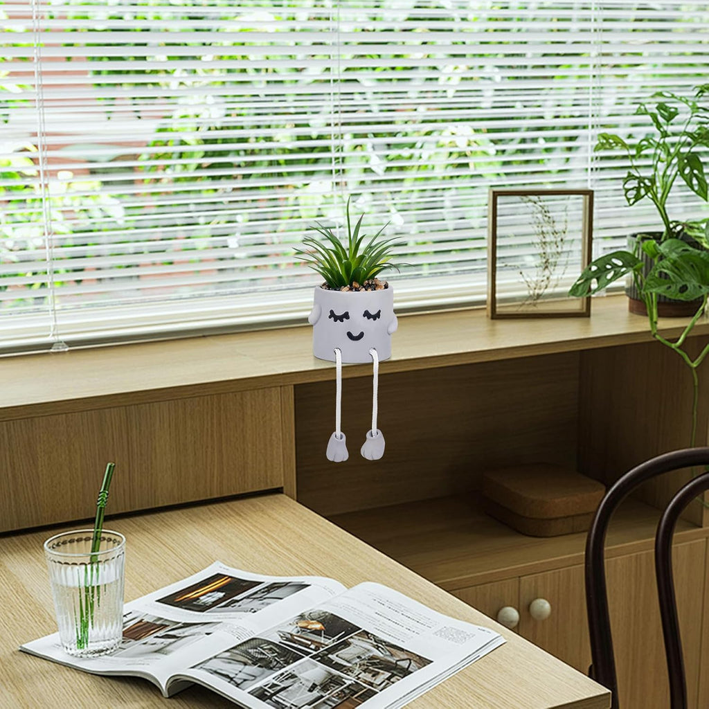 Cute Artificial Succulents Plants in Cement Pots with Hanging Legs - Small Fakeplants Kitchen Shelves Decor, Bathroom Shelf Decoration, Shelf Decoration Accents, Office Wall Decor - Set of 1