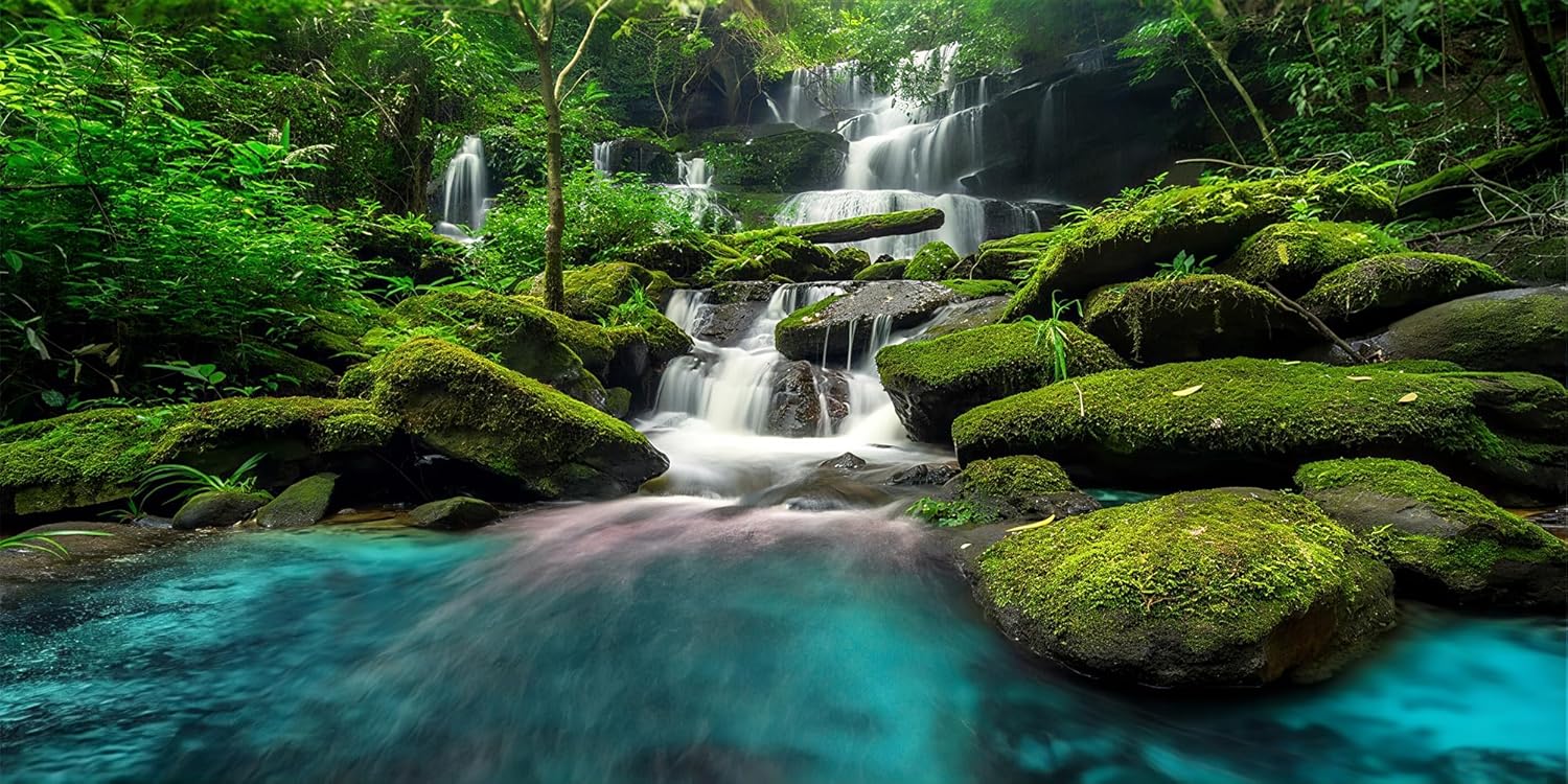 30X18 Inch Tropical Waterfall Vivarium Backdrop - Rainforest Mountain Lake & Lush Tree Reptile Tank Background - Durable Polyester Habitat Decoration