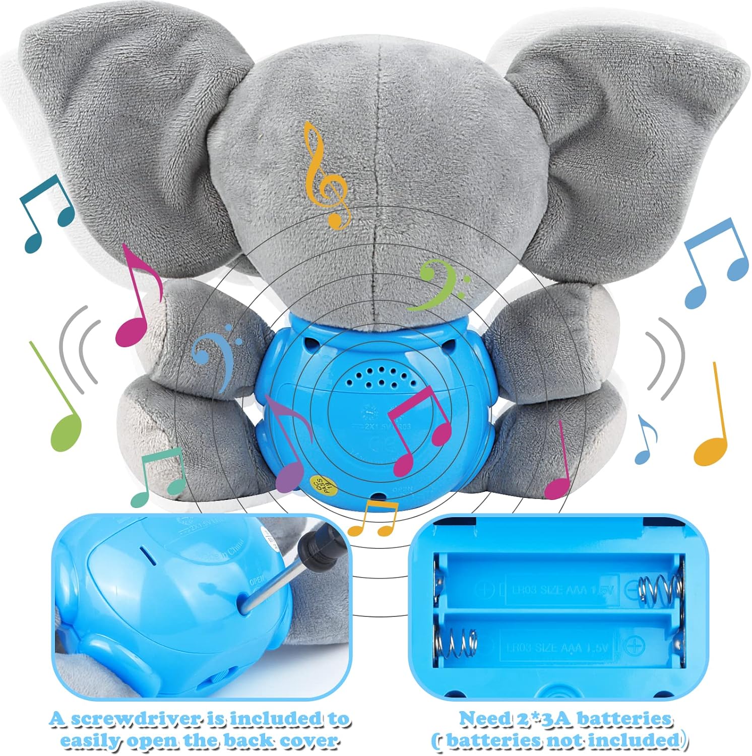 Plush Musical Baby Toys，Cute Elephant Toys for 3-6-12 Months Boys & Girls, Cute Stuffed Animal Infants Baby Toy， Elephant Baby Stuff，Toys for Infants 0-6 Months
