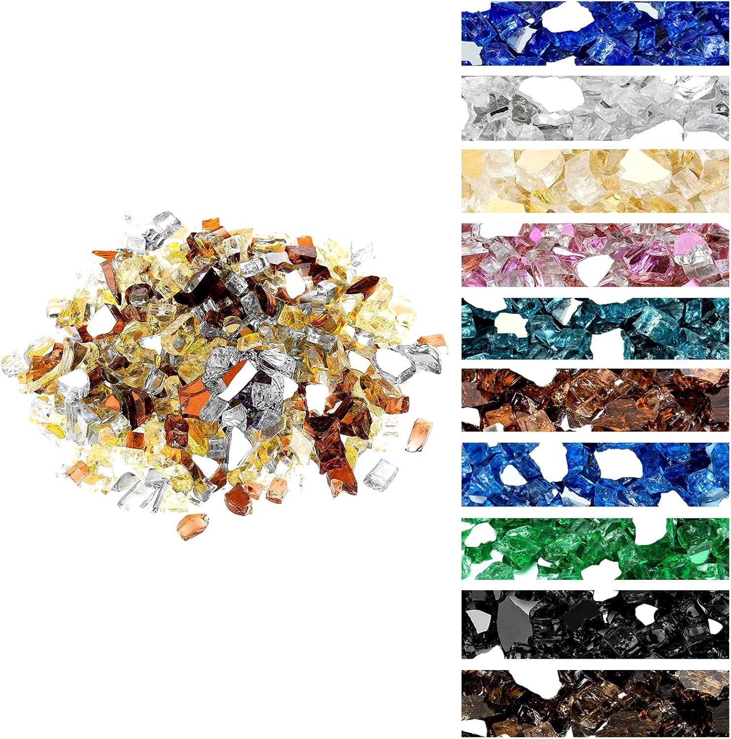 Onlyfire 10 Pounds Blended Reflective Fire Glass for Fire Pit Fireplace and Landscaping, 1/2 Inch Mixed Colored High Luster Fireglass Rocks for Outdoor and Indoor Use - Gold+Platinum+Copper