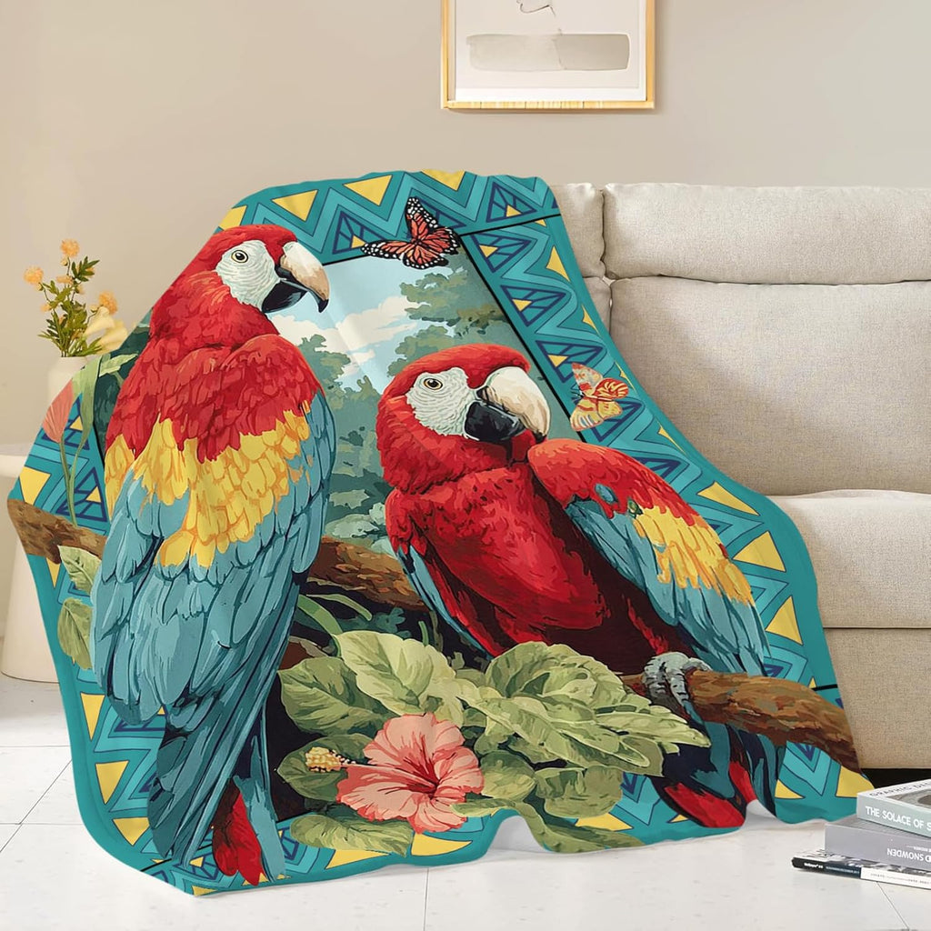 Parrot Bird Throw Blanket Macaw Stuff Gifts for Kids Girls Boys Adults Women Men Soft Cozy Warm Plush Fluffy Fuzzy Fleece Blanket Decor 60''X80''