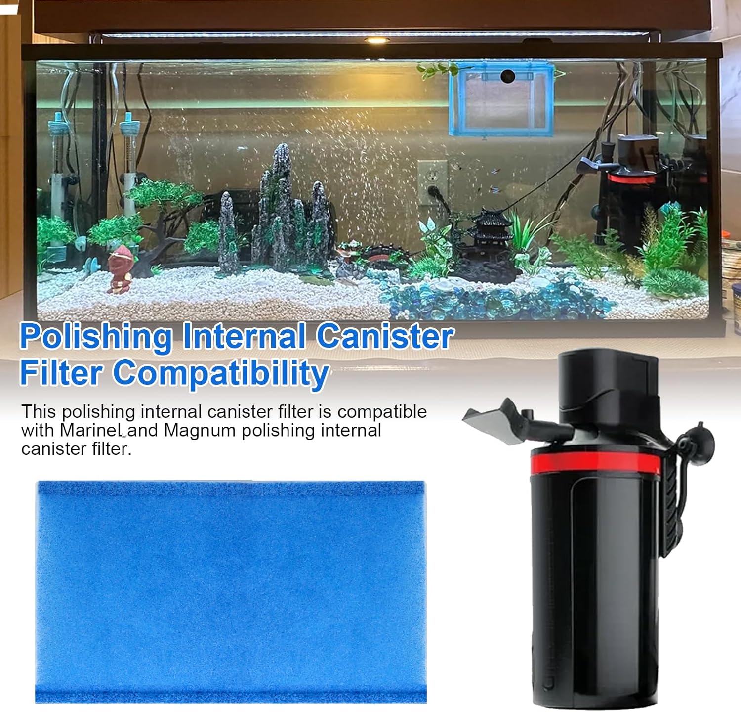 Polishing Internal Canister Filter Compatible with MarineLand Magnum Polishing Internal Filter JH Cartridge, ML90769 Aquarium Fish Tank JH Floss Sleeve Filters - 10 Pack