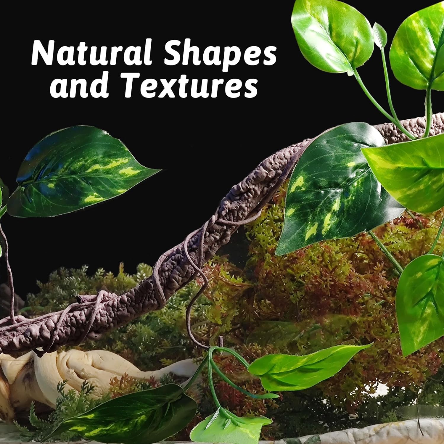VCEPJH Reptile Climbing Branch Decor 2 Pcs Bendable Jungle Vine with Suction Cup Terrarium Plant Decoration for Gecko Bearded Dragons, Snake,Frogs, Chameleons Cage Accessories (S)