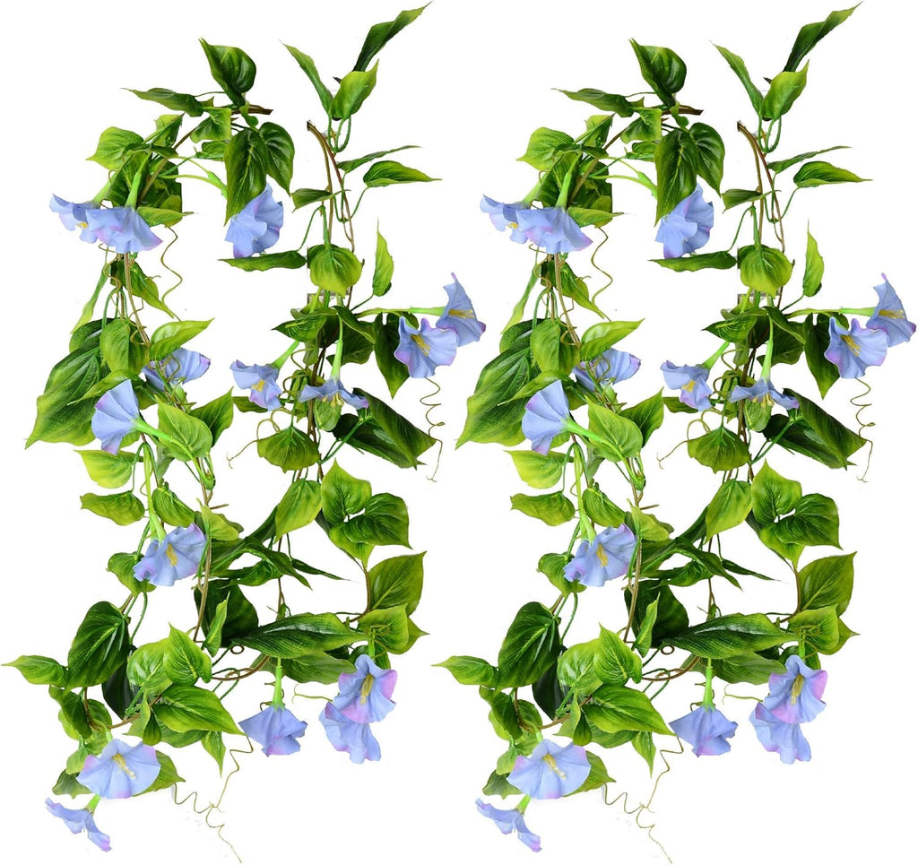AirSun Artificial Morning Glory Flower Vines, 2pcs 15Feet Hanging Plants Silk Garland Fake Green Plant Home Garden Wall Fence Indoor Outdoor Wedding Birthday Decor