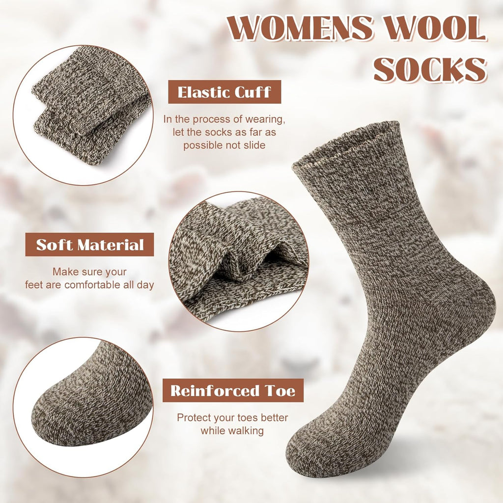 Justay 5 Pairs Wool Socks for Women - Winter Thick Boot Cozy Crew Vintage Soft Calf Knit Warm Socks Gifts