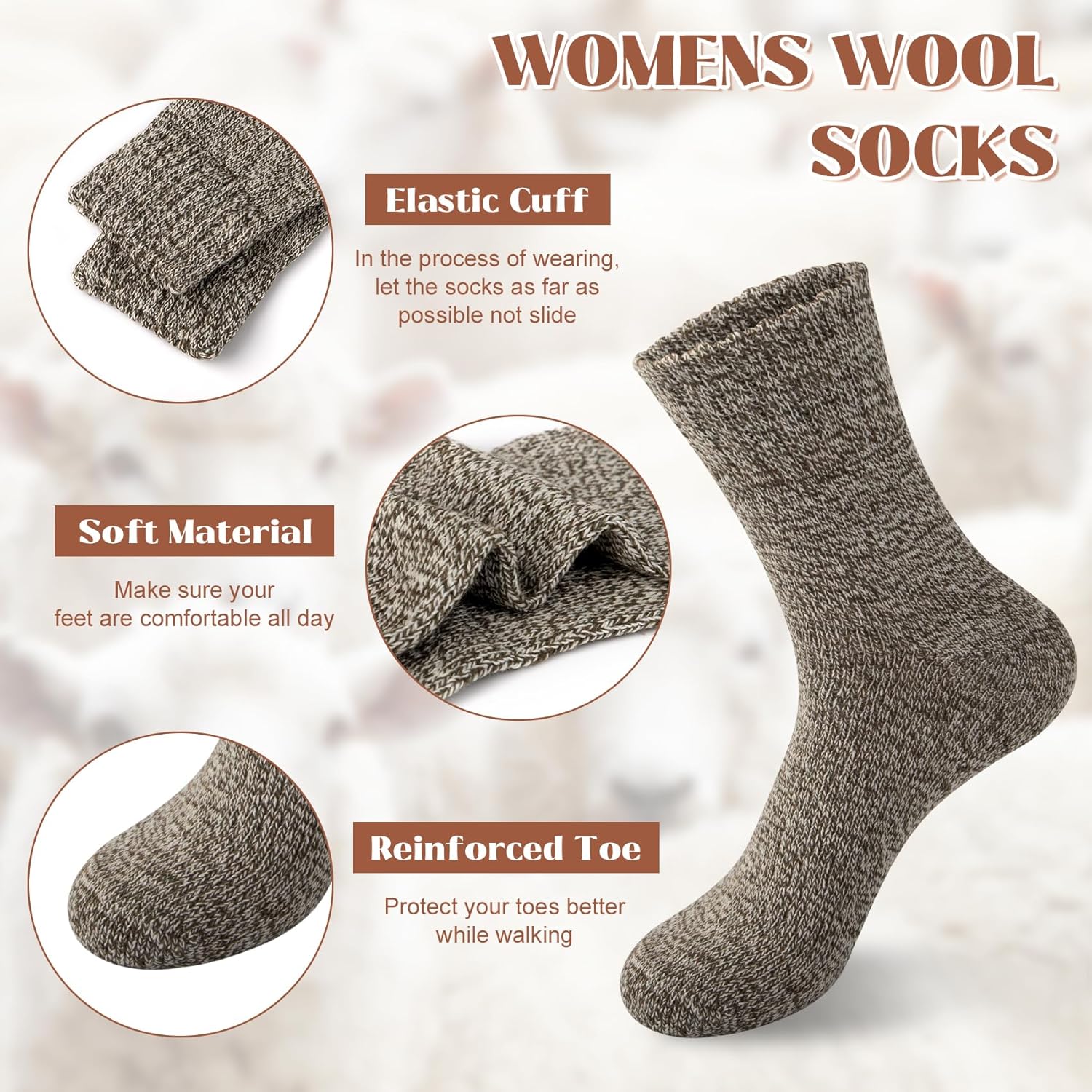 Justay 5 Pairs Wool Socks for Women - Winter Thick Boot Cozy Crew Vintage Soft Calf Knit Warm Socks Gifts