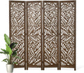 Leaf-Carved Room Divider Privacy Screen - 67 Inch Tall Foading Decorative Wood Screen Dividers Panel for Home - Natural Wood Room Partitions for Enhanced Privacy and Style Brown 4 Panel