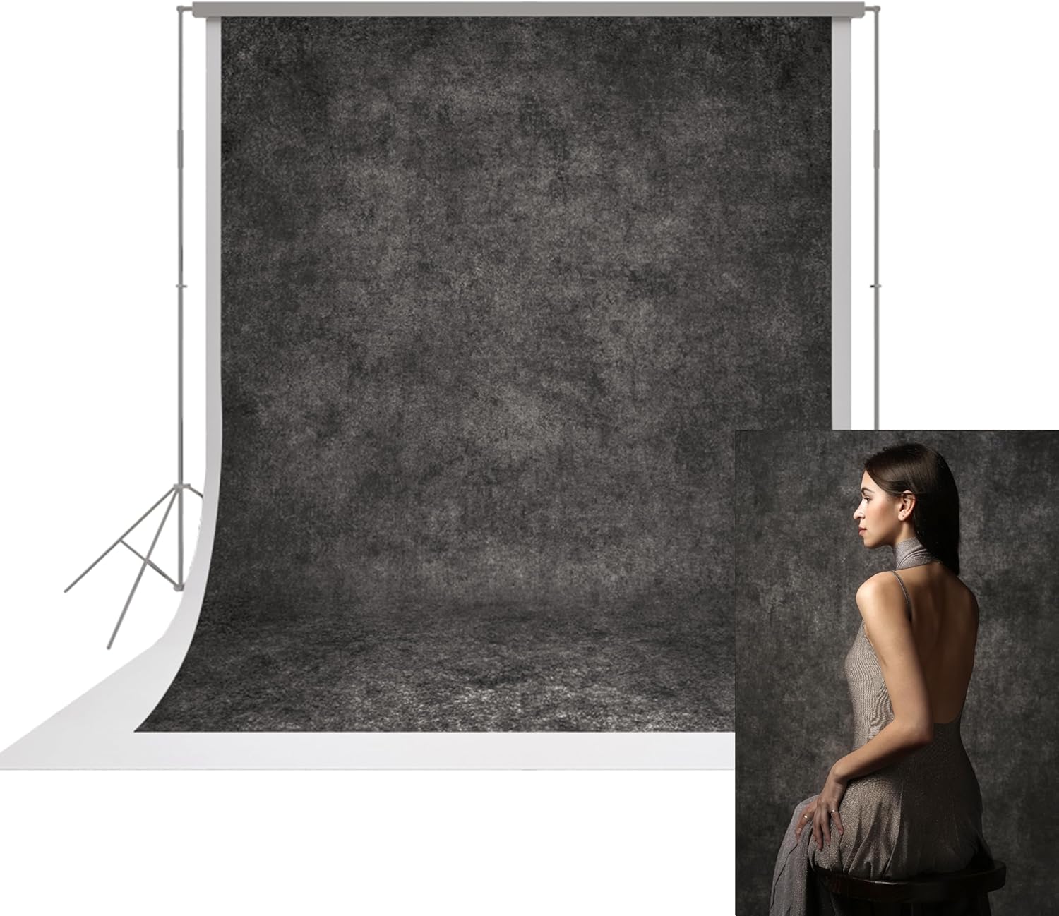 UrcTepics 6×8 ft Dark Grey Fabric Photo Backdrops, Classic Abstract Texture Backdrop for Headshots and Portraits, Vintage Photography Background for Studio and Events.
