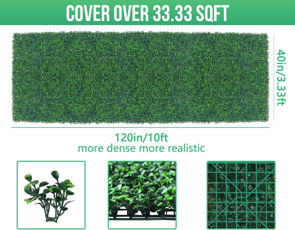 Artificial Boxwood Roll Panels,40"x 120"(33.33 sq.ft) UV-Anti Faux Ivy Leaves Privacy Fence Screen Grass Wall Roll Panels for Indoor Home Decor and Outdoor Garden Backyard