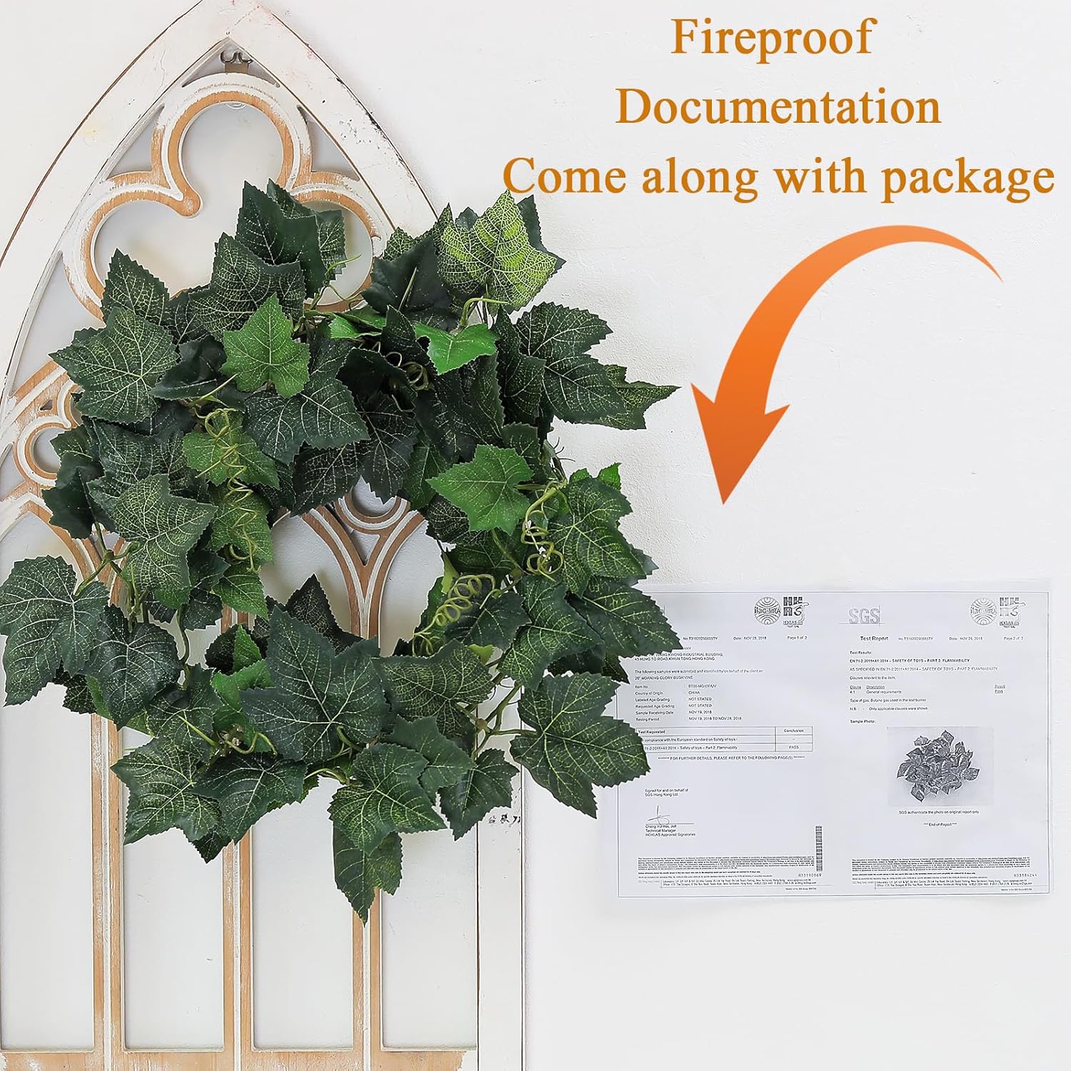 2Pcs 157inch Fireproof Fake Grape Vines Artificial Leaves Garland Bendable Ivy Greenery Branches Realistic Plants for Mantle Trellis Green Wall Hanging Outdoor Garden Bedroom Mantel Decorating