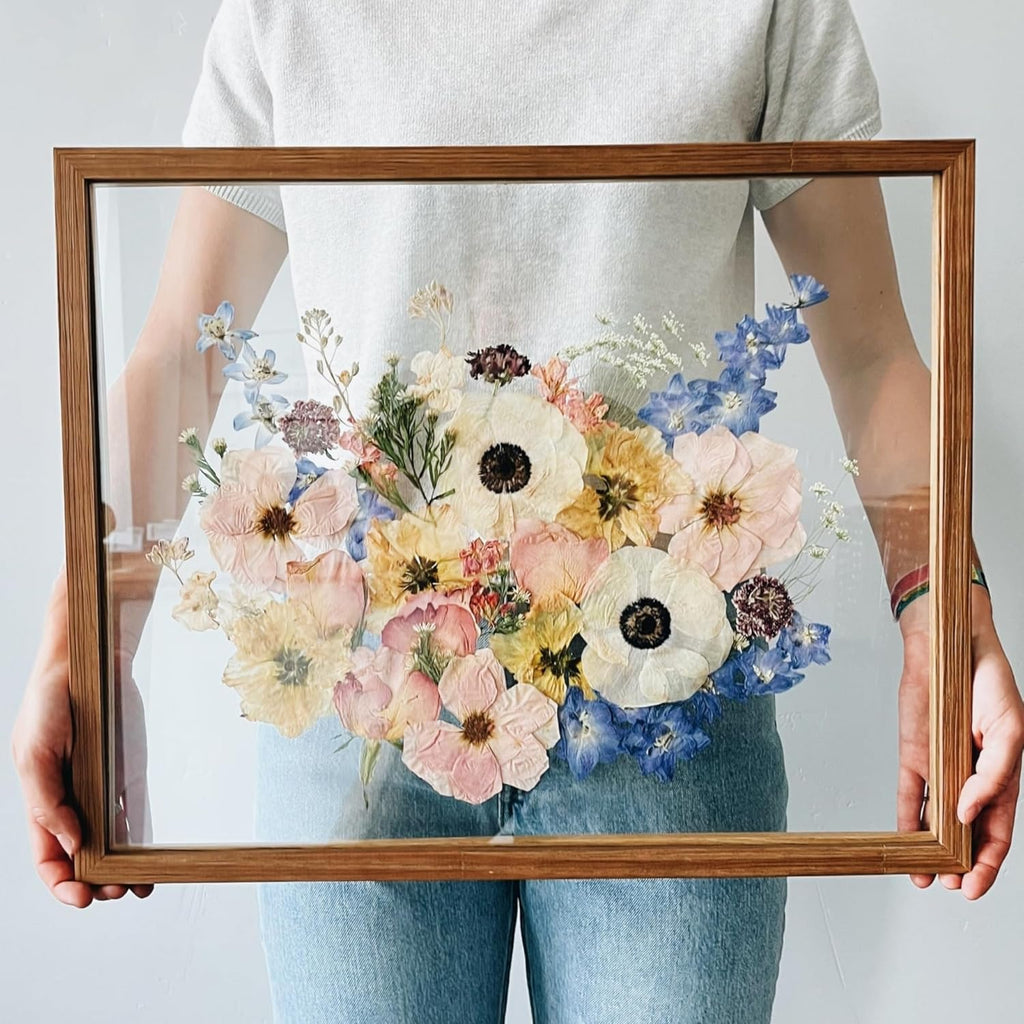 Floating Frame 16x20 Real Double Glass Floating Picture Frame 18x24 Shadow Box Pressed Flowers Frames Floater Maple Wood Frame 16x20 Bouquet Frames For Wedding Memory