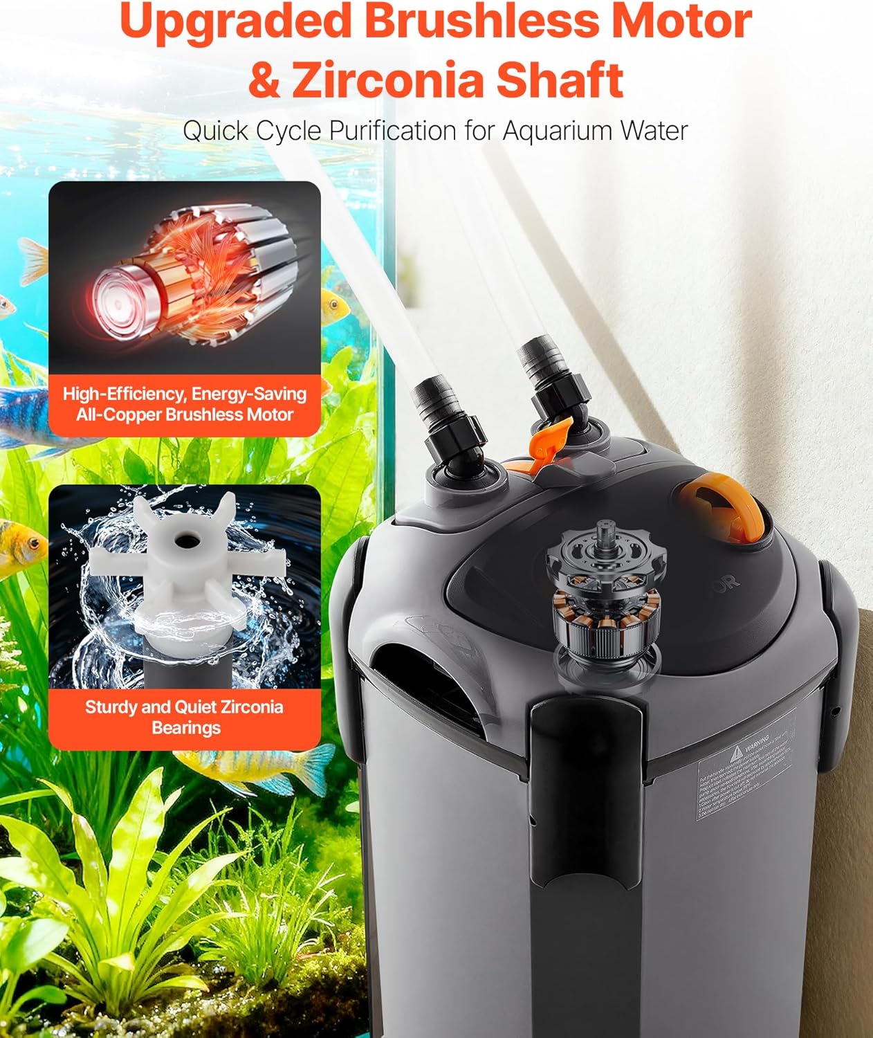 VEVOR 224.5GPH Canister Filter, 3-Stage External Aquarium Filter with Powerful Pump, Quite Water Circulation Cleaning Machine with Media for Fish Tanks and Aquariums Up to 55 Gallons, for Freshwater