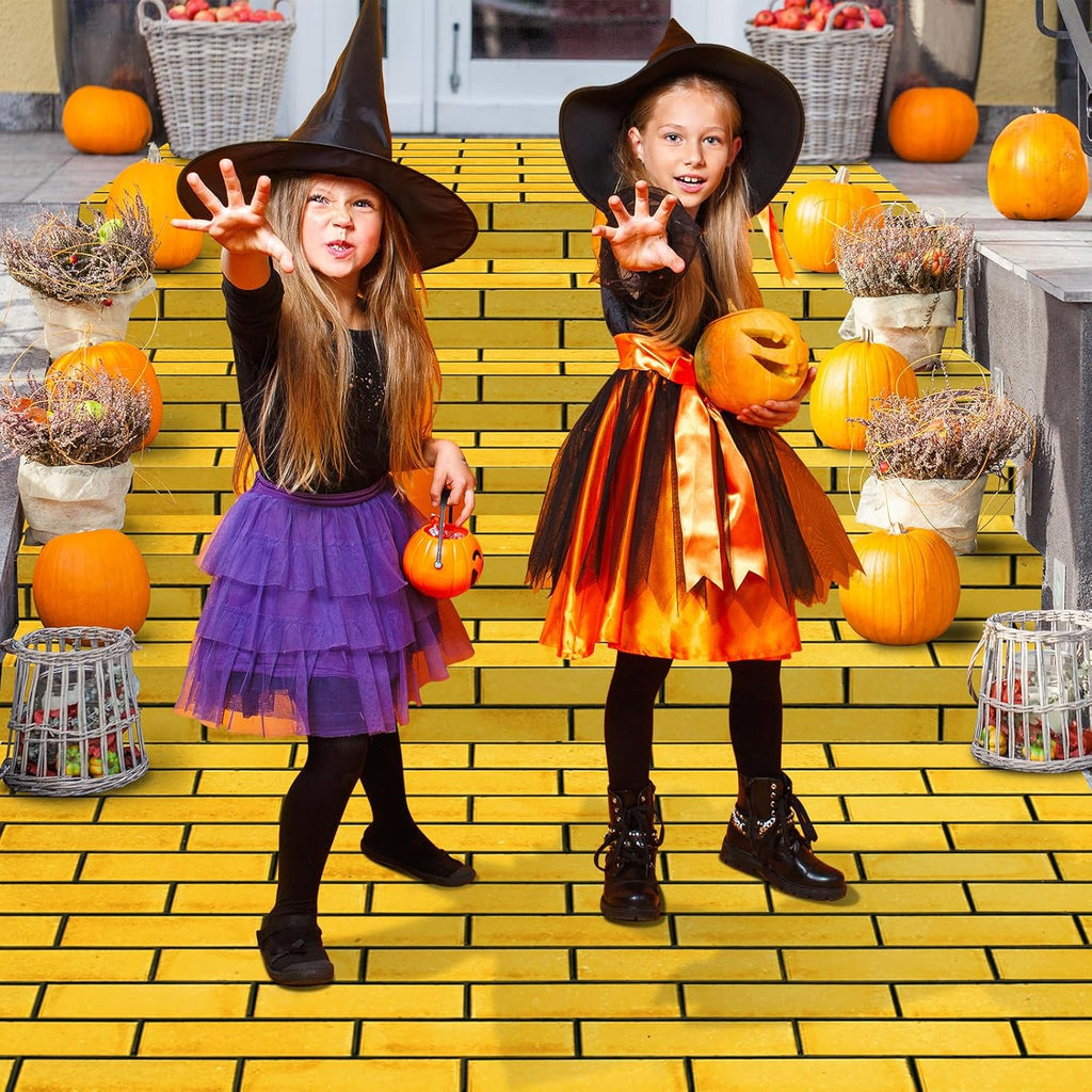 1 Pcs 4.5 x 9 Feet Yellow Brick Road Floor Runner for Wizard Oz Party Decorations,Large Disposable Brick Stone Wall Backdrop Tablecloth for Halloween Princess Cosplay Medieval Castle Party Supplies