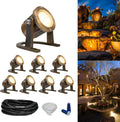 GKOLED 8Pack Solid Brass Underwater Light, Low Voltage LED Pond Lights, Submersible Fountain Lighting with 5W 2700K 410LM MR16 Bulb, 9-15V AC/DC Outdoor Landscape Light, IP68 Rated Pool Spotlights