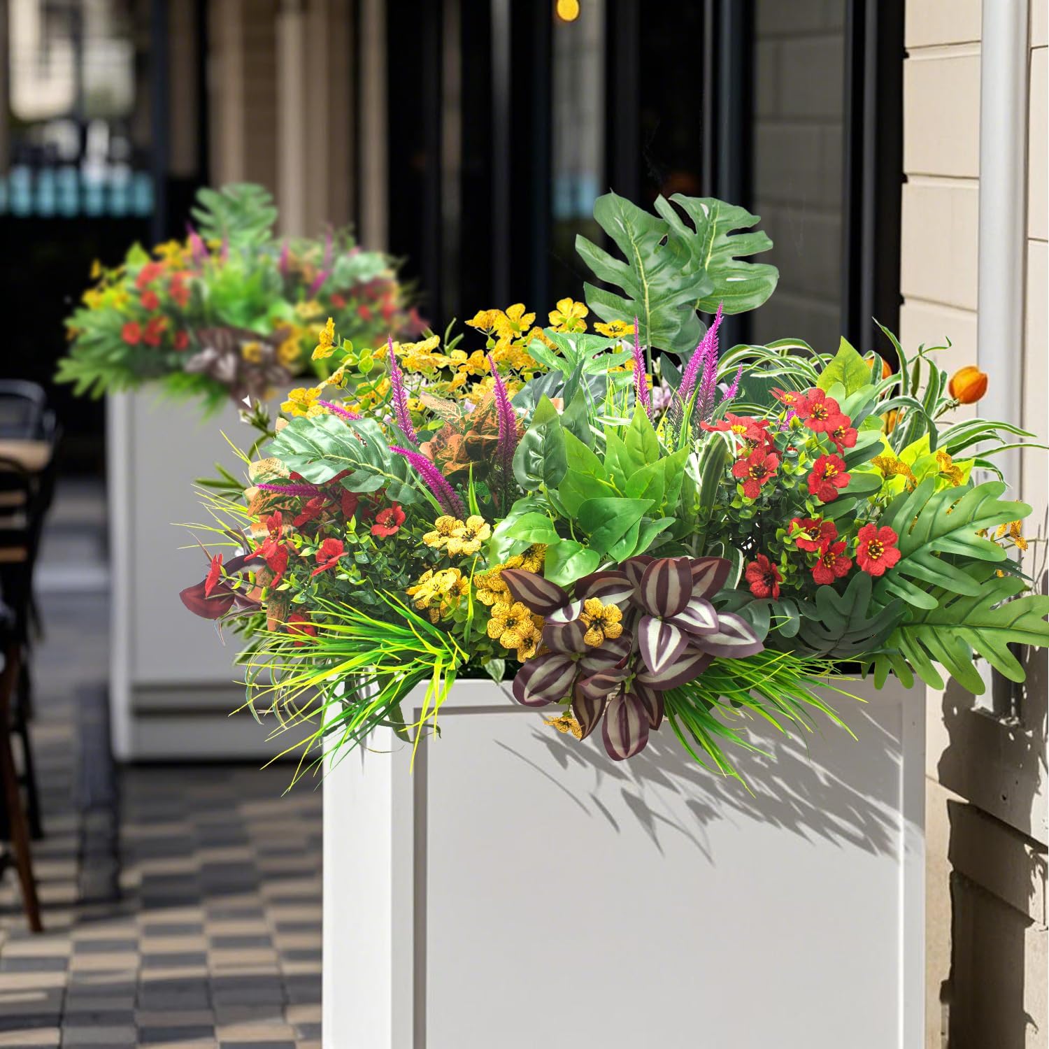 20PCS Fake Flowers UV Resistant Artificial Plants & Faux Shrubs - Outdoor Plastic Greenery Stems for Garden Porch, Window Box Planter, Home Decor(Pot Not Included)