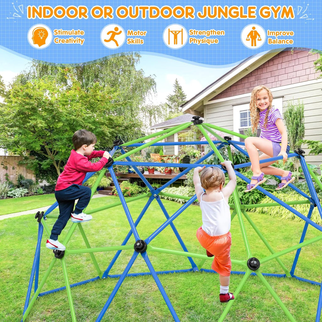 GIKPAL Climbing Dome, 10FT Dome Climber for Kids 3 to 10 Outdoor Play Equipment, Supports Up to 1000lbs Jungle Gym, Anti-Rust, Easy Assembly, Blue+Green