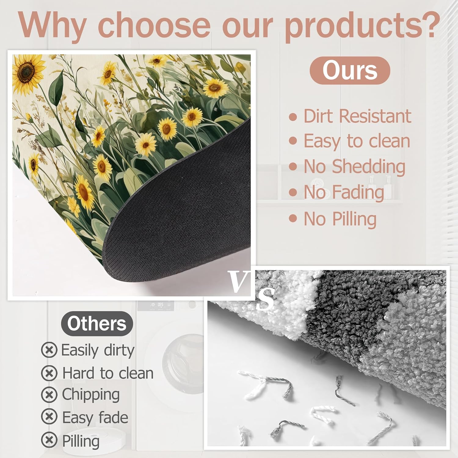 Yellow Floral Bath Mat,Sunflower Daisy Diatomaceous Earth Bath Mat,Rubber Backing Quick Dry Absorbent Washable Bathroom Rugs for Tub Non Slip 17"x29.5"