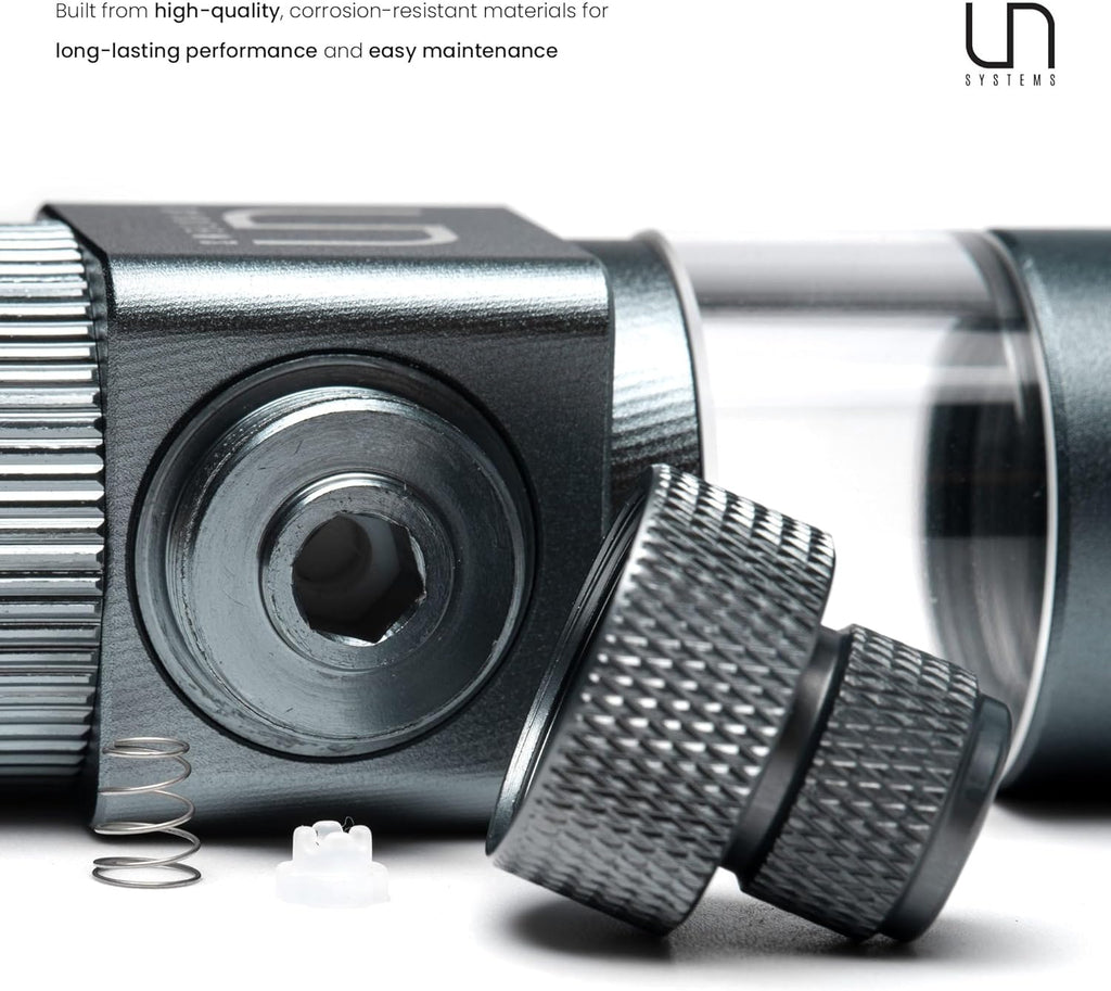 UNS Pro Inline CO2 Diffuser - Aluminum, High Gas Dissolution Diffuser for Freshwater Aquarium - Aquascaping Tank Ext. Canister Filter Accessory for 25/32in, 13/16in or 20ID Tubing - Space Gray, 20mm