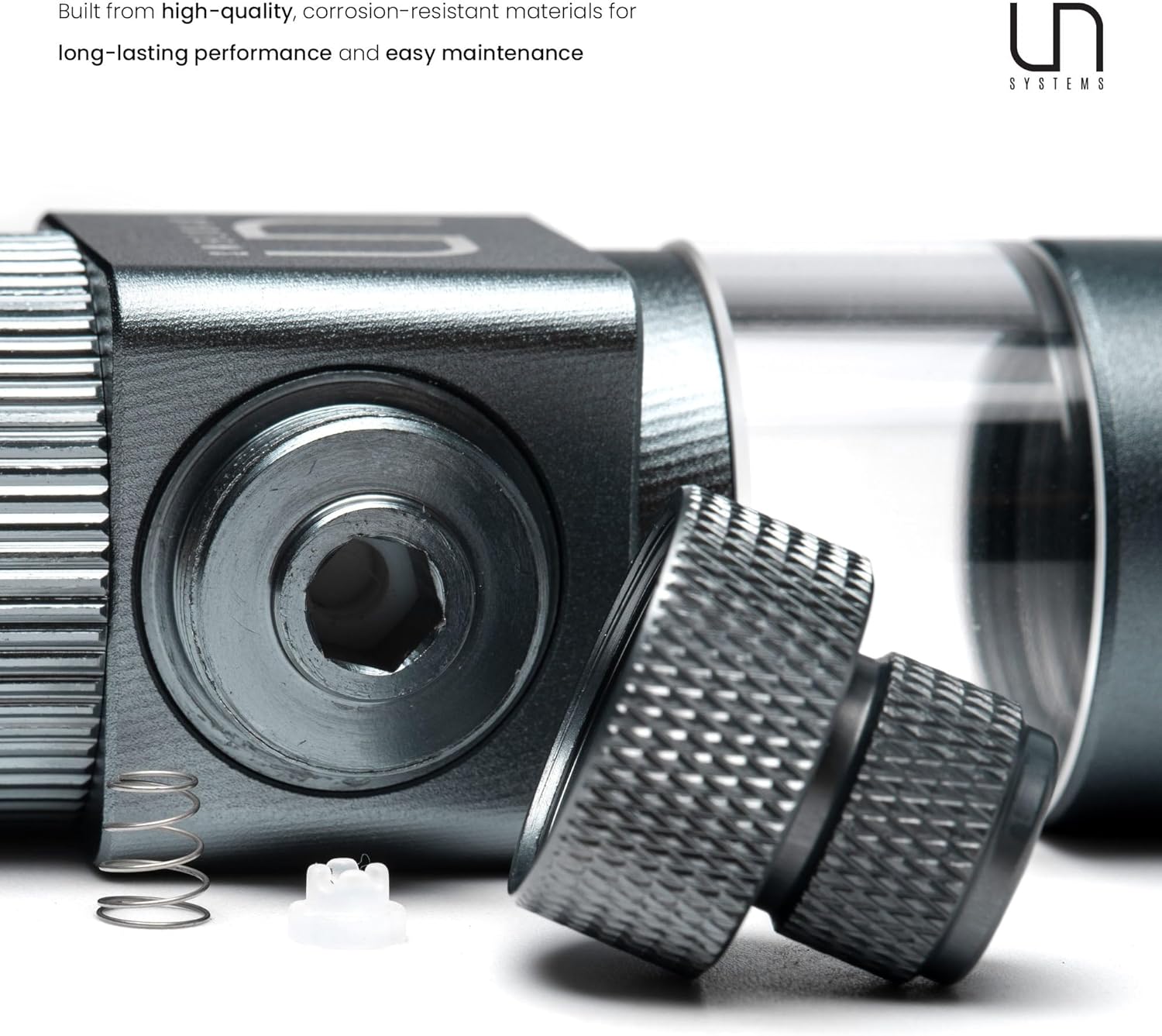 UNS Pro Inline CO2 Diffuser - Aluminum, High Gas Dissolution Diffuser for Freshwater Aquarium - Aquascaping Tank Ext. Canister Filter Accessory for 25/32in, 13/16in or 20ID Tubing - Space Gray, 20mm