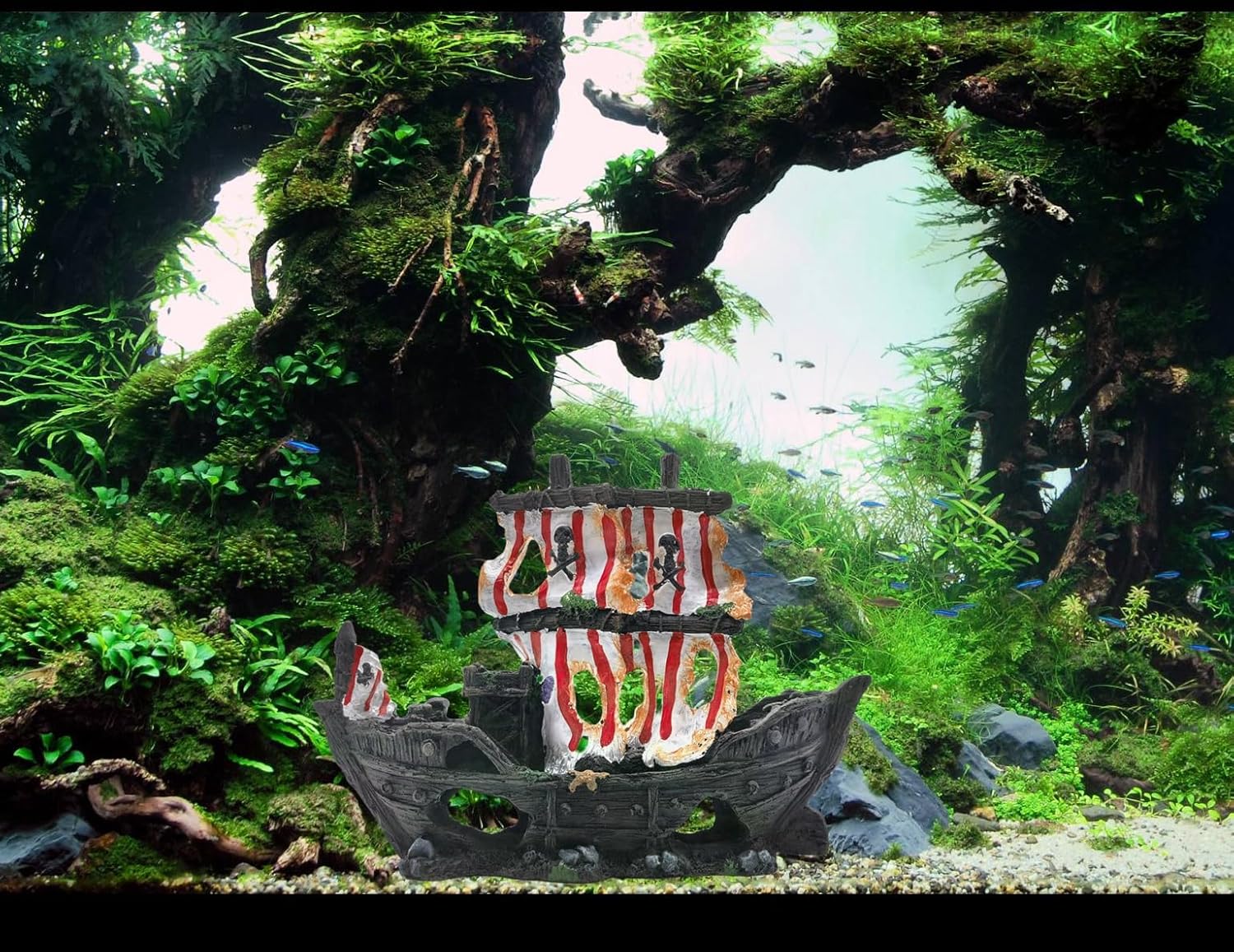 M2cbridge Antique Roman Column Ruins European Castle Aquarium Decorations Fish Tank Hideout Rocks (Striped Pirate Shipwreck)