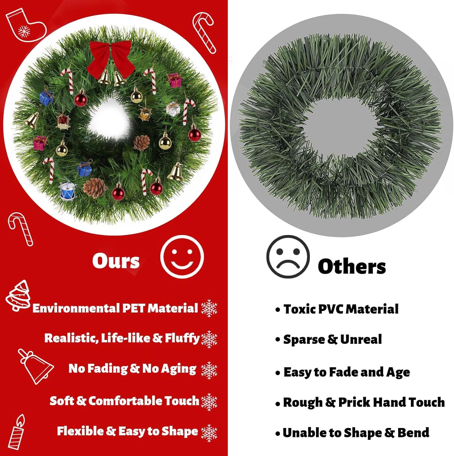 5 Pack 250FT Christmas Green Garland Flower for Christmas and Non-Lit Soft Holiday Decor for Outdoor Indoor Artificial Twist Greenery Garland Home Artificial Wedding Party Decoration