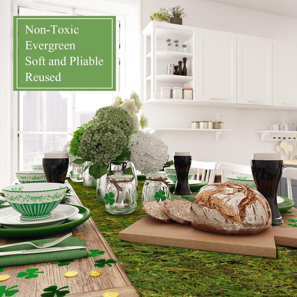 Jutom Dried Moss Table Runner Preserved Moss Mat Artificial Green Moss Roll for Party Tabletop Decoration Fairy Gardens Wedding Arts Crafts, Dark Green, 6 x 40 (8 Pcs)