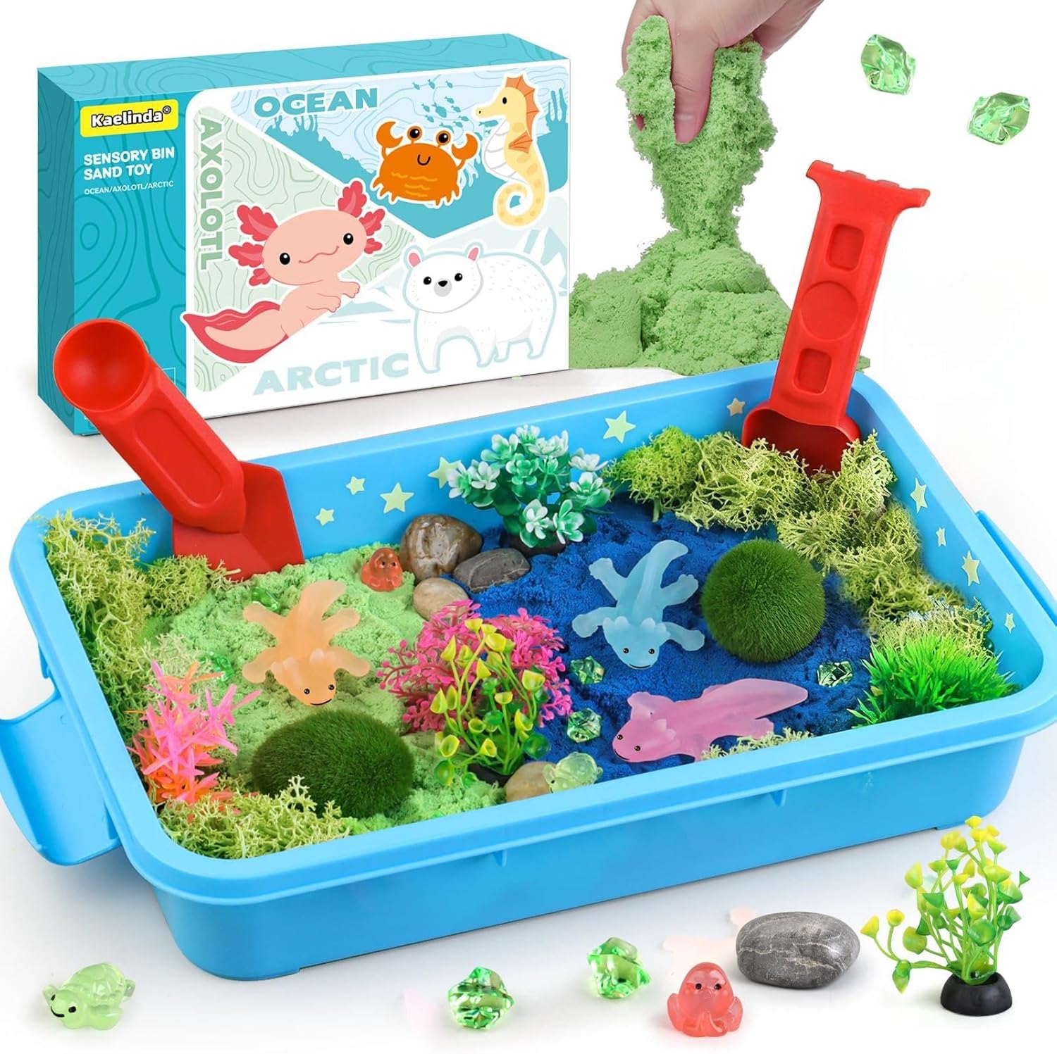 Axolotl Sensory Bin for Kids - Axolotl Toys Sand Sensory Toy with Lid, Art and Craft Axolotl Gifts Sensory Bin Sand for Kids Boys Girls 3-4 5-8 8-12 Birthday